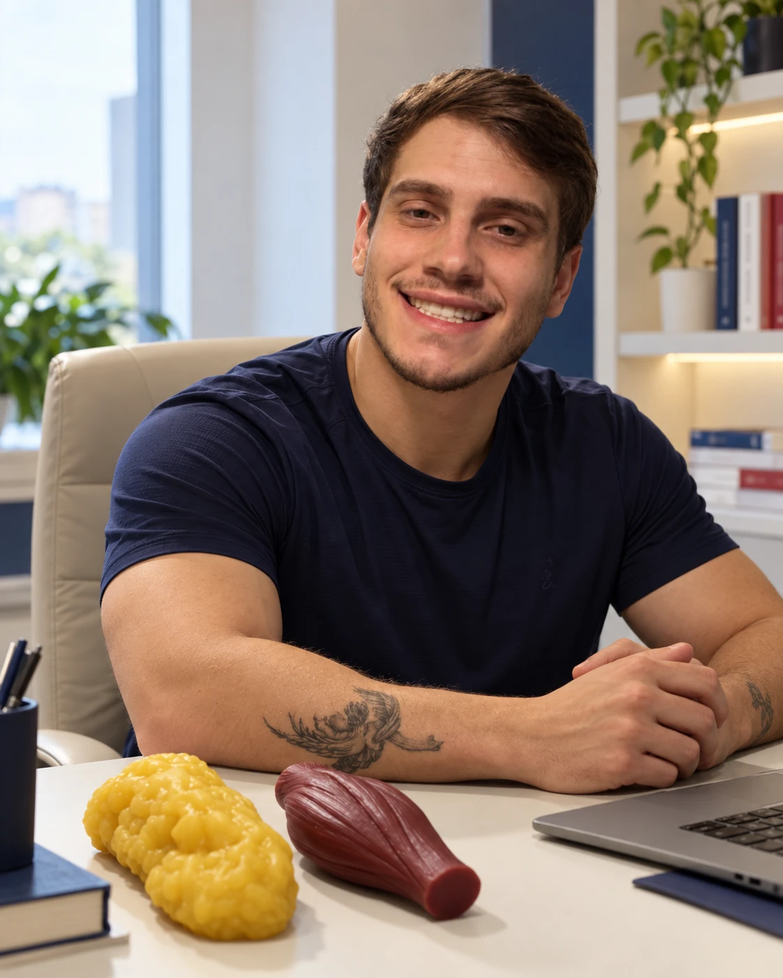 Retrato ilustrativo de João Pedro Nogueira em um ambiente de consulta nutricional, criado a partir de suas fotos